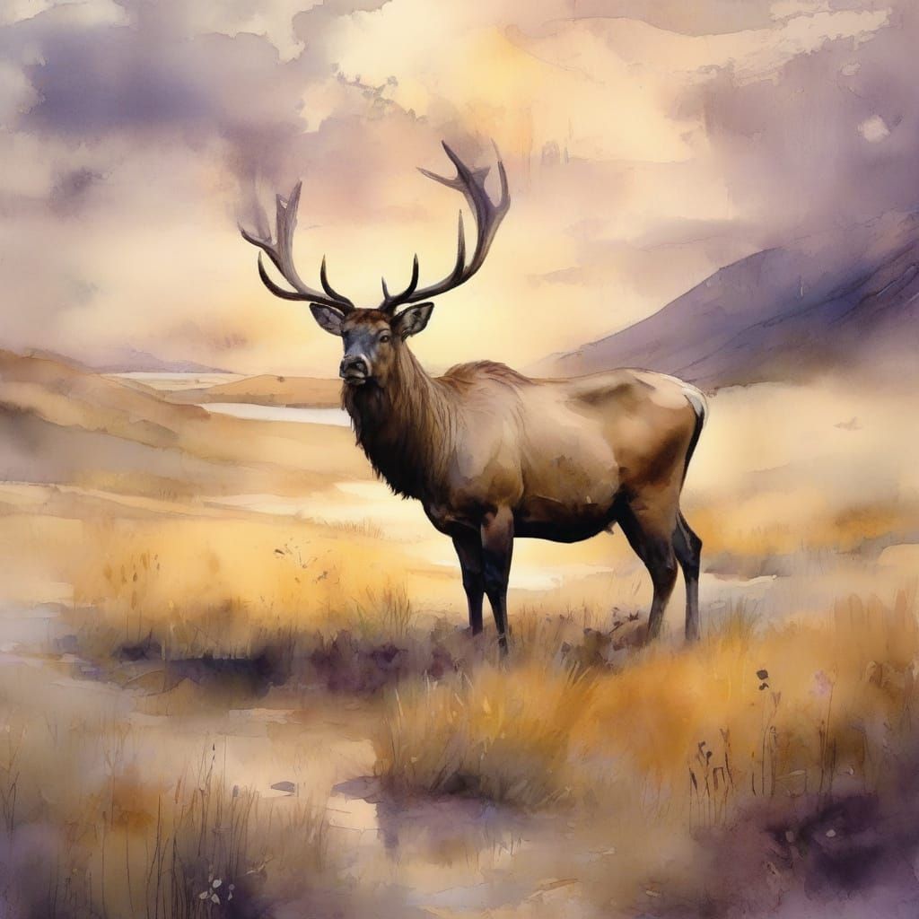 Whimsical Sunset on Kalsoy Island with Grazing Elk