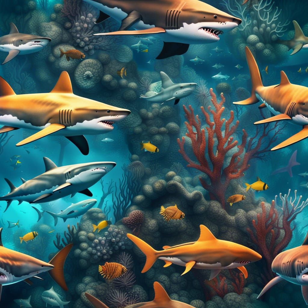 Underwater Scene with Sharks: Digital Matte Painting