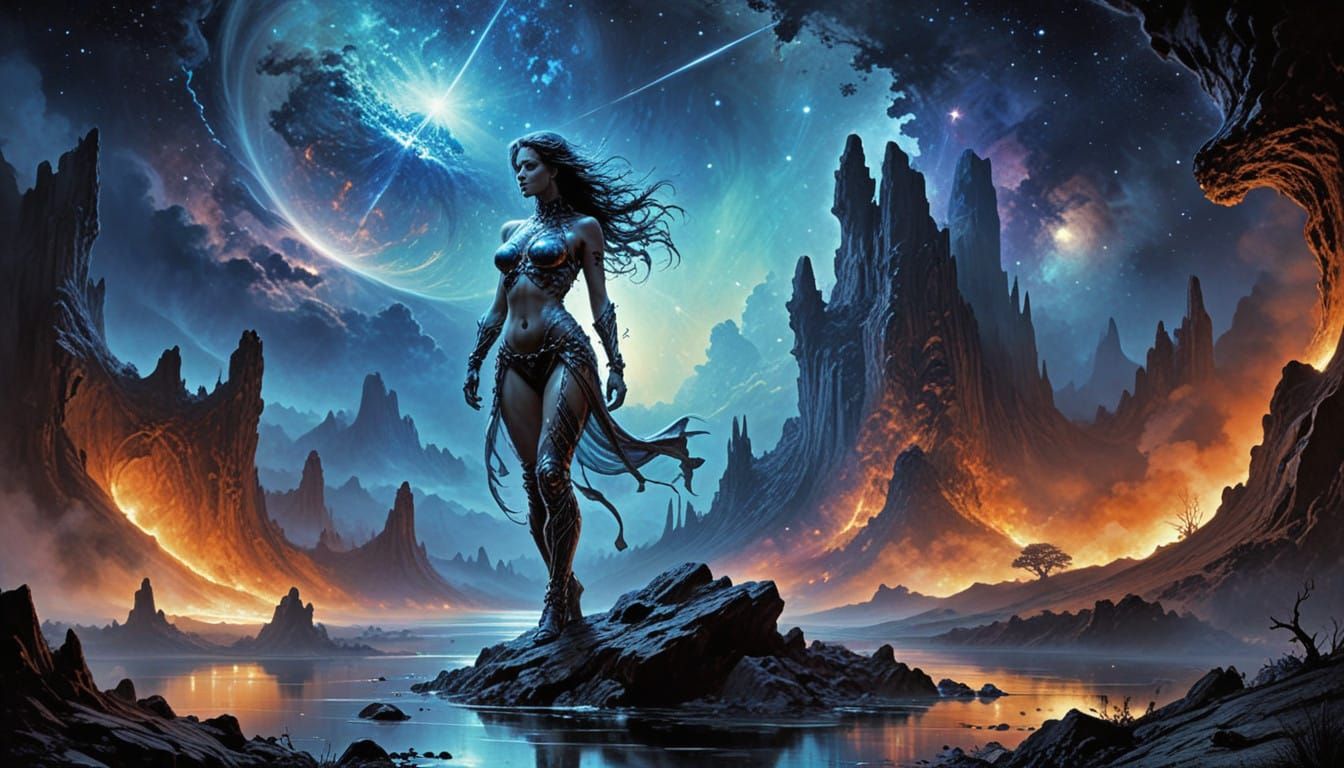 Surreal Futuristic River of Nebula in Ephemeral Landscape