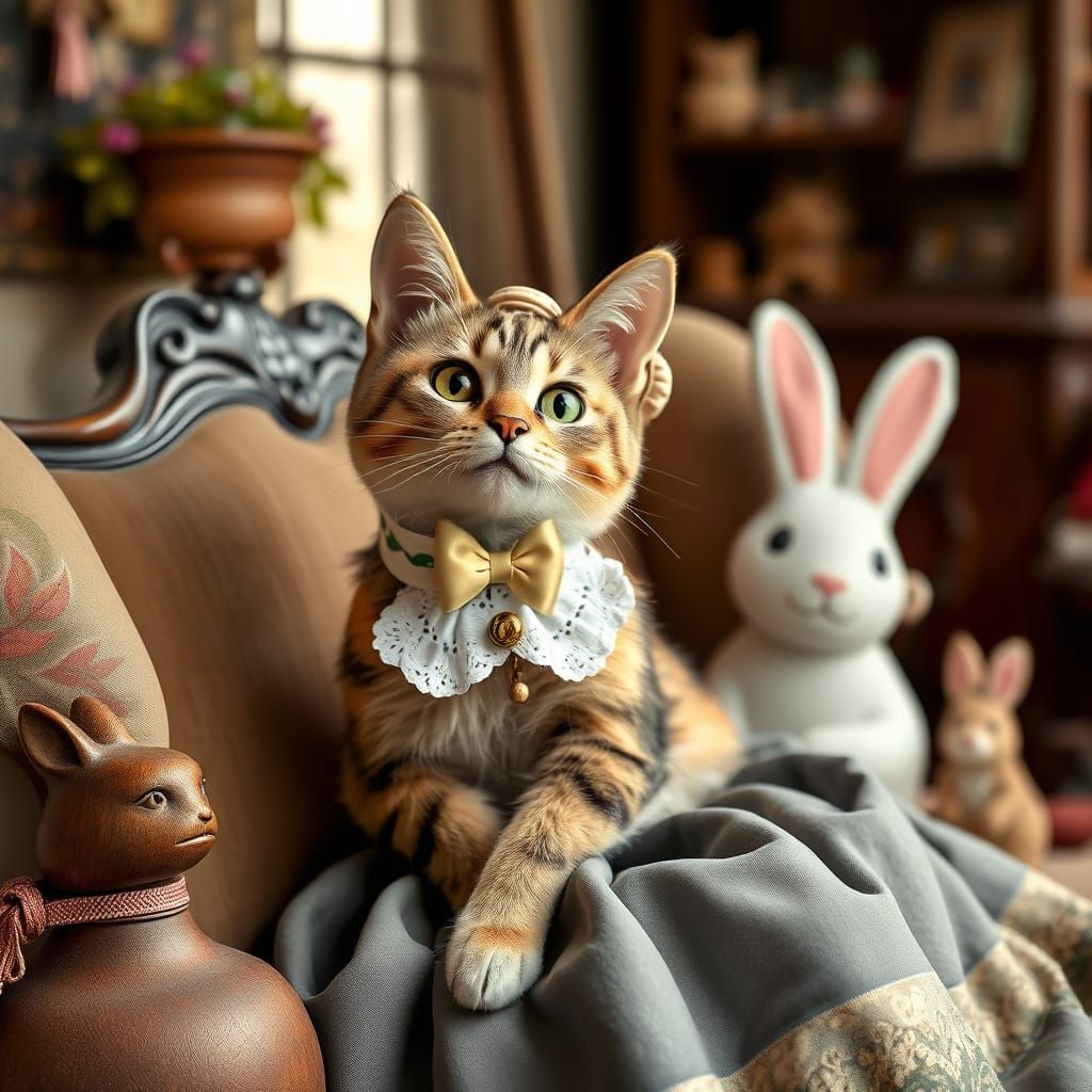 Cat Dressed for Communion in Animated Style