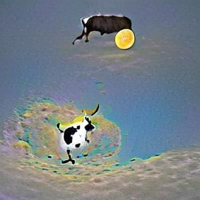 Cow Jumping Over the Moon in Starry Sky