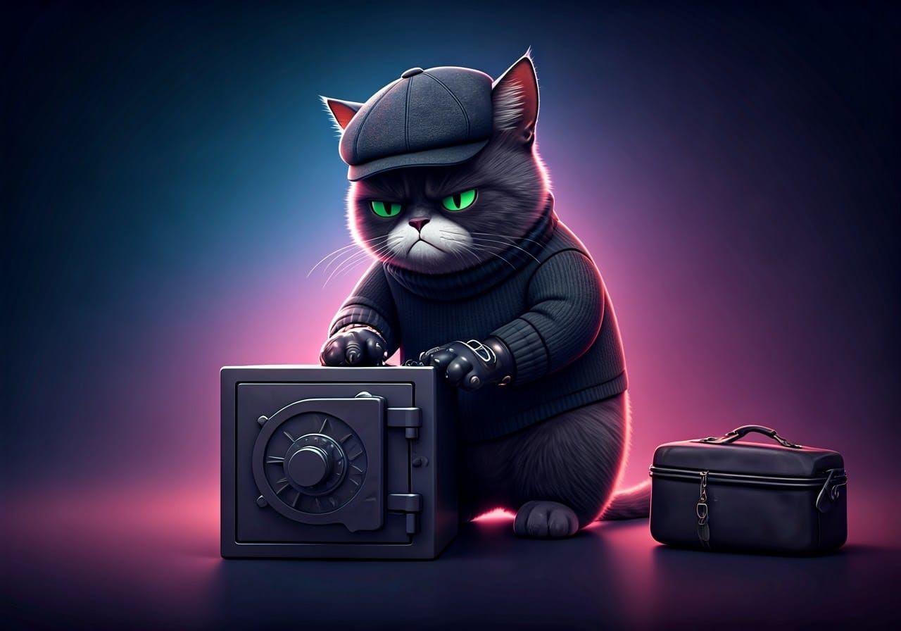 Grumpy Cat Cracking Safe: Film Noir Anime Style