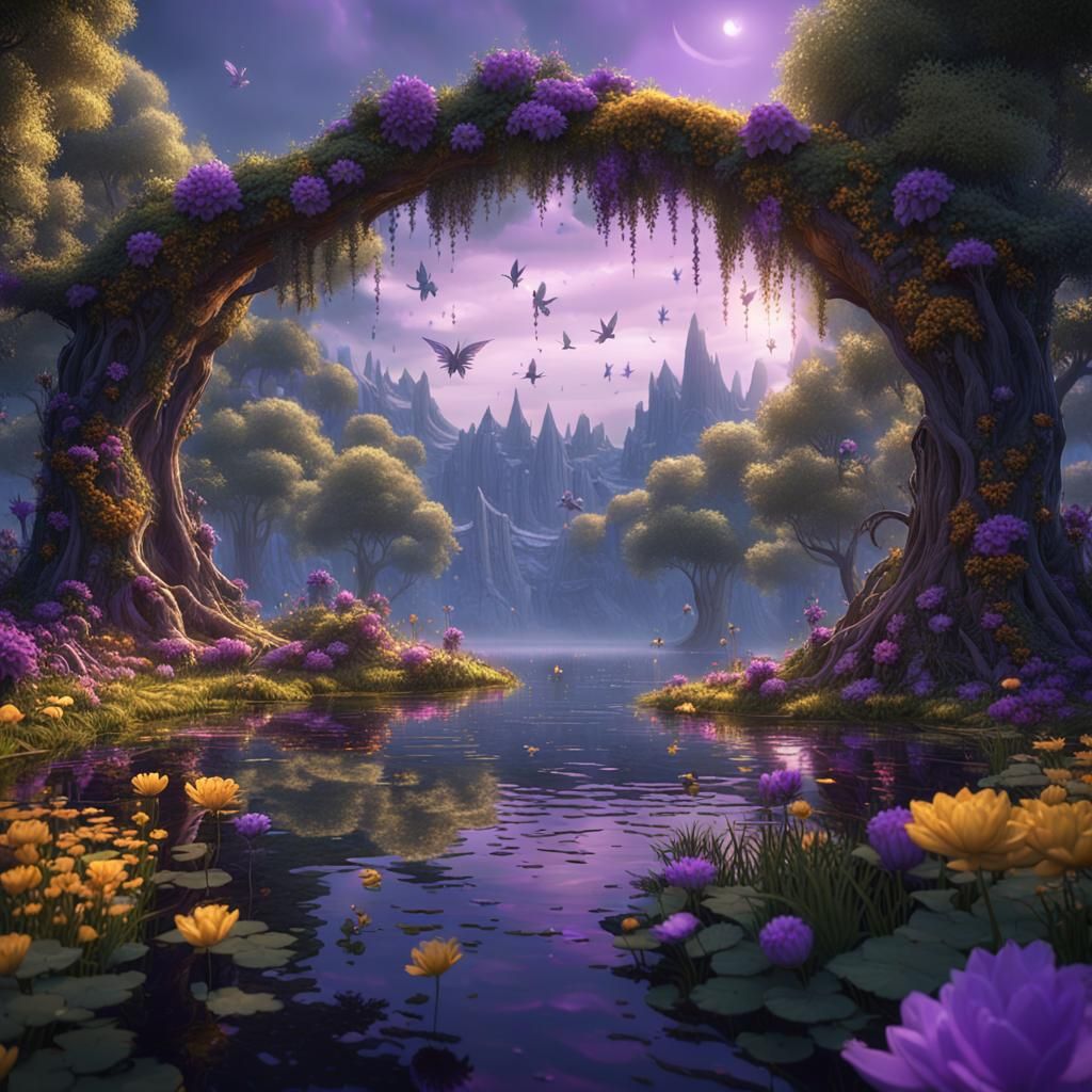 Gothic Fairies Fly Over Lake in Dark Fantasy Art