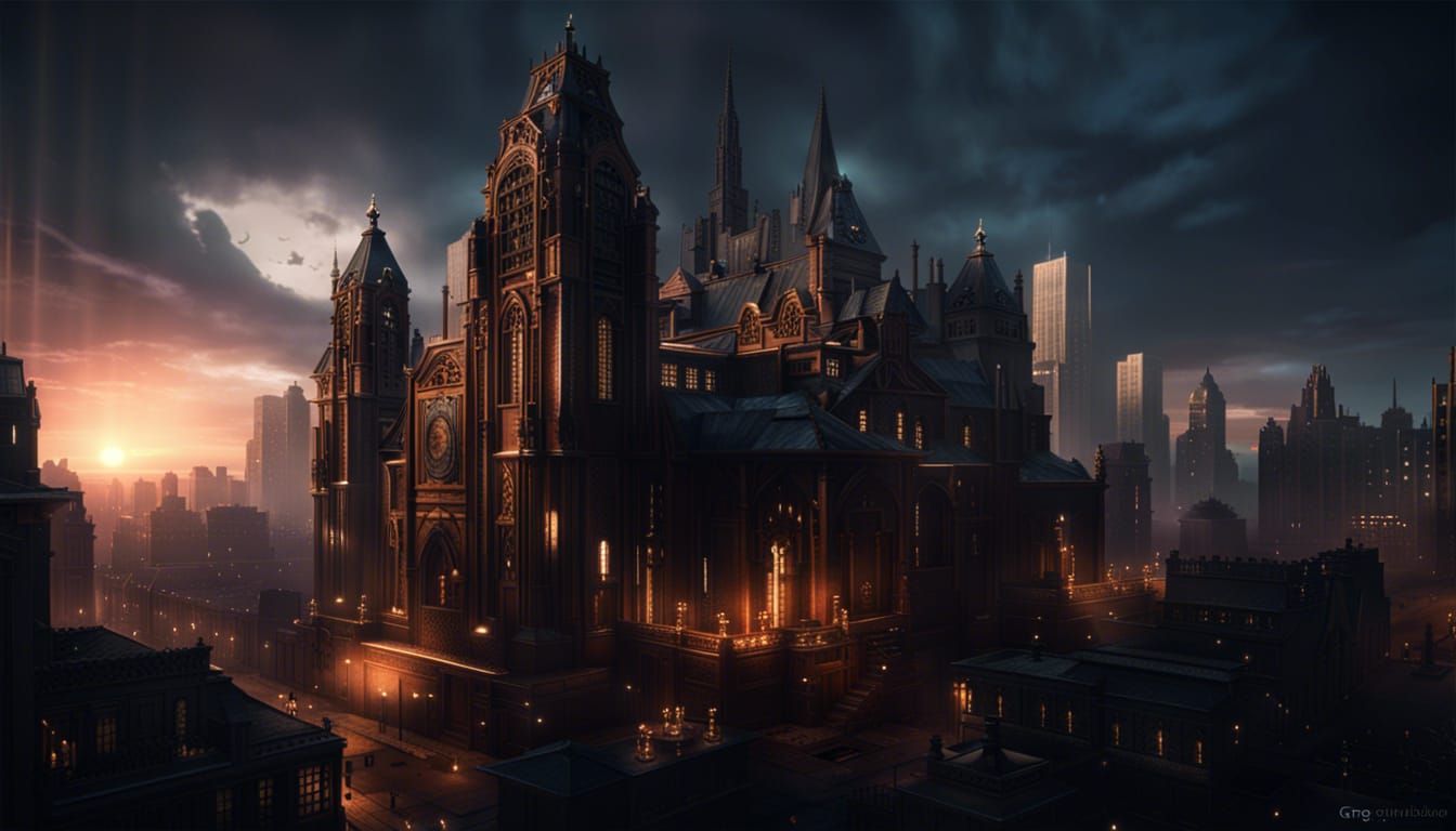 City Skyline in Gothic, Art Deco and Victorian Styles
