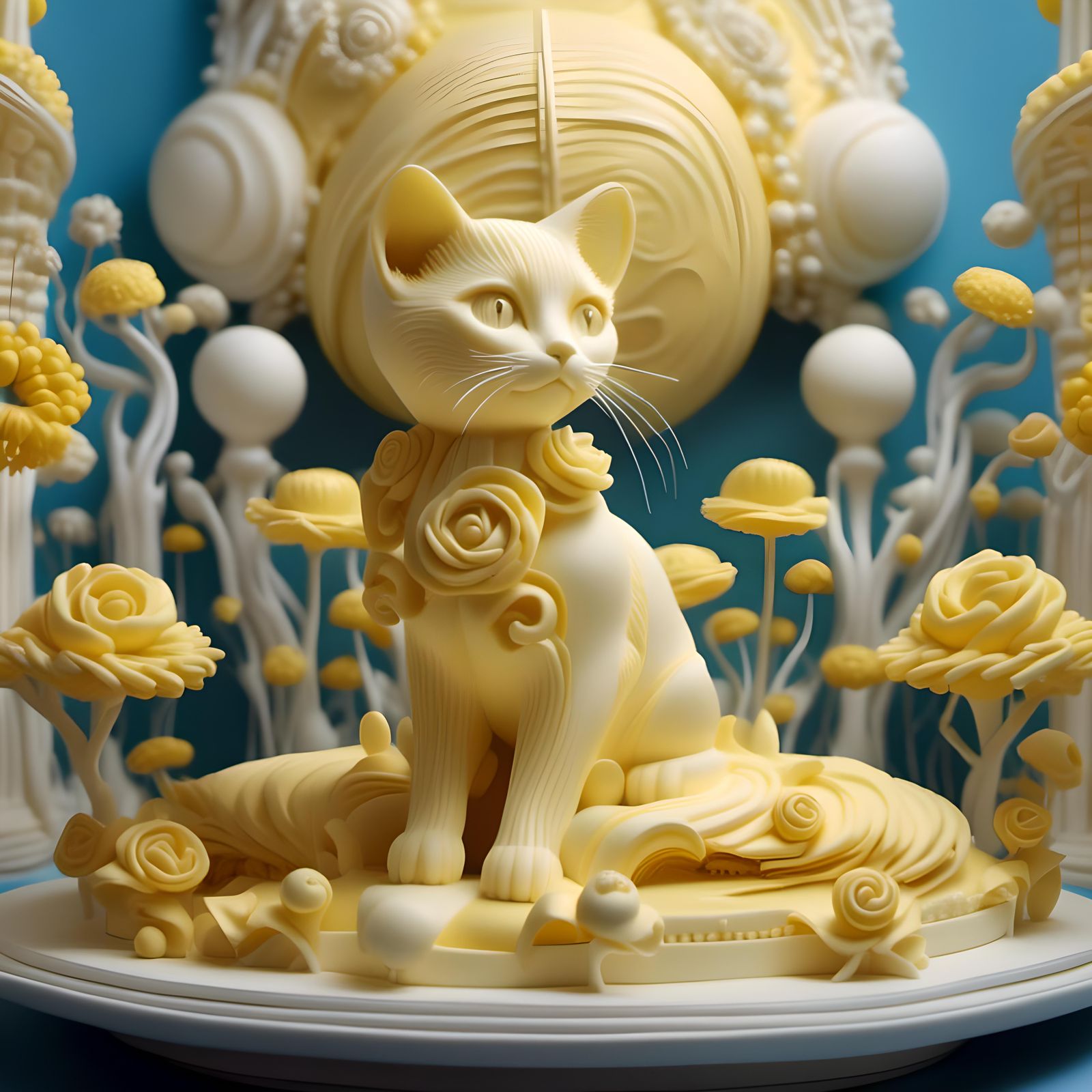 Butter Cat Sculpture in Surreal Style