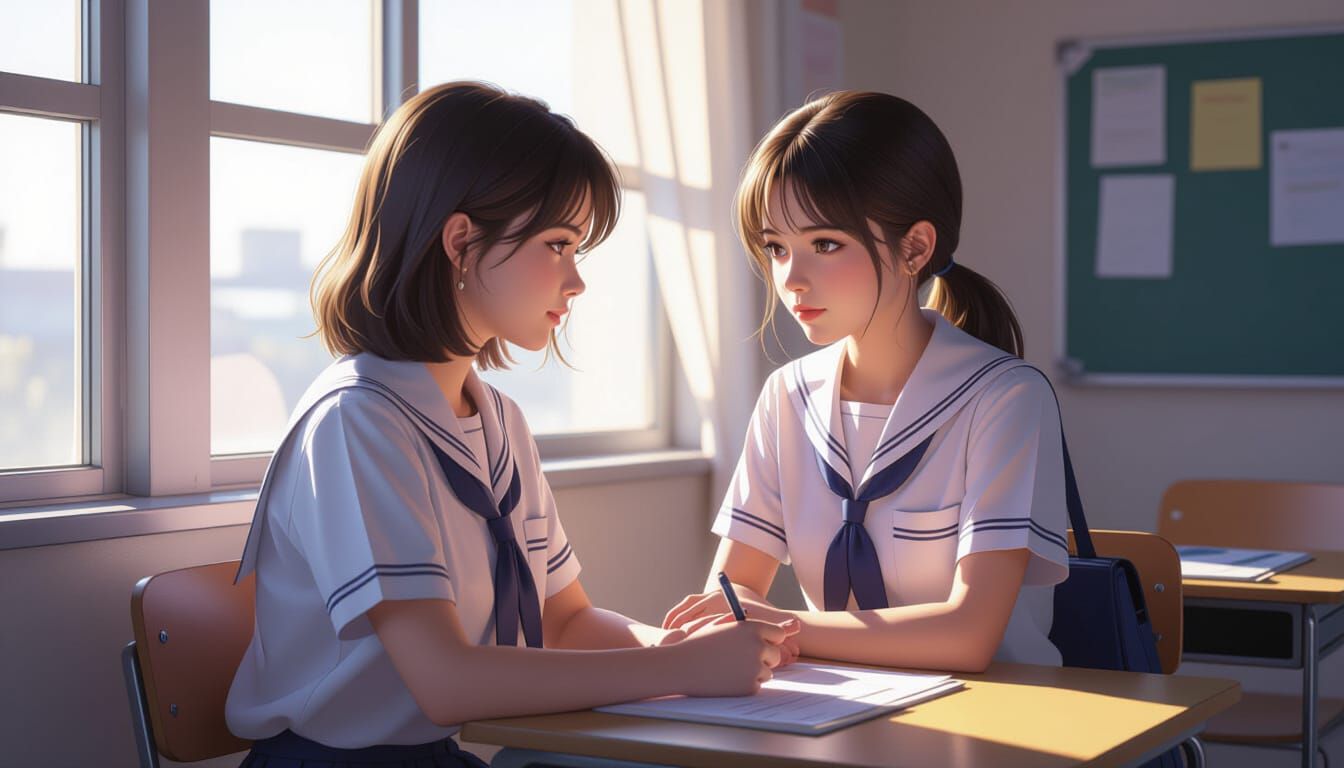 Pastel High School Girl by Classroom Window