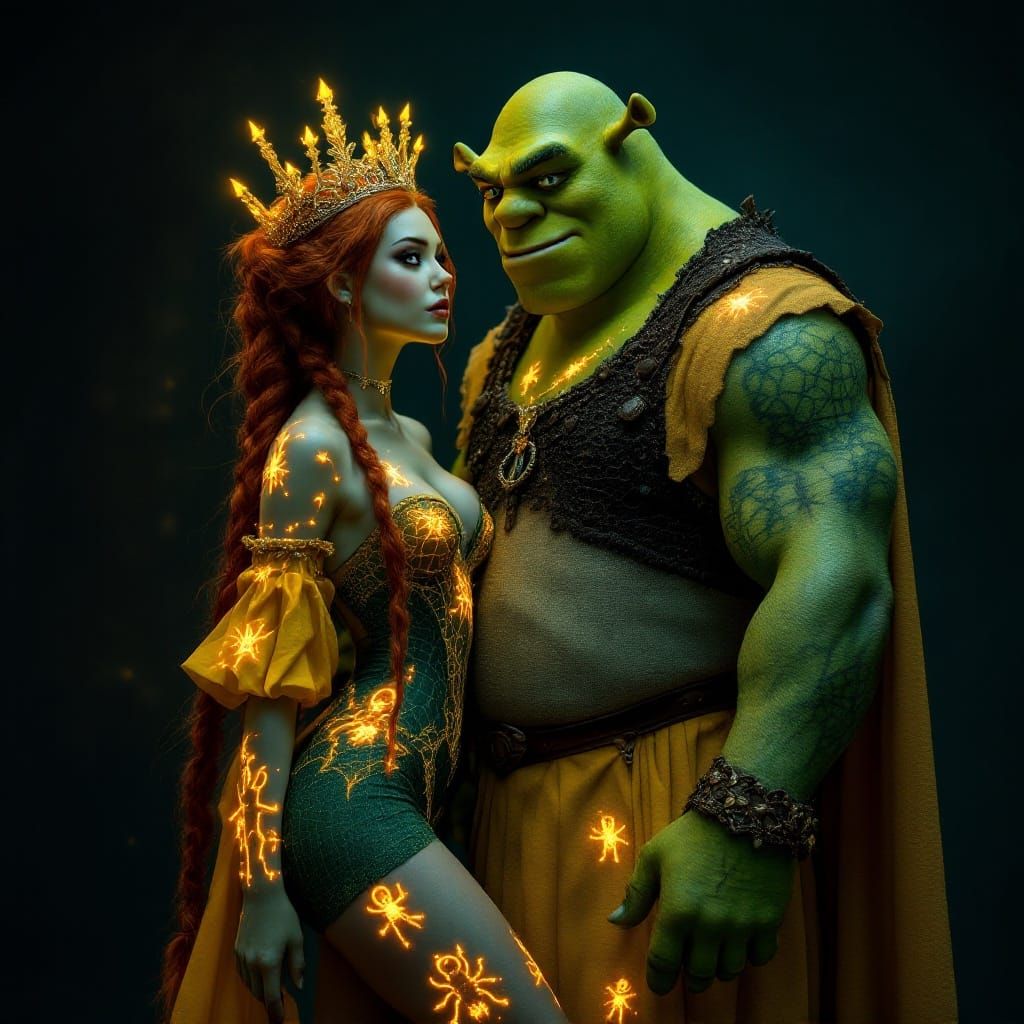 Goth Princess Fiona and Shrek in Elegant, Bioluminescent Got...