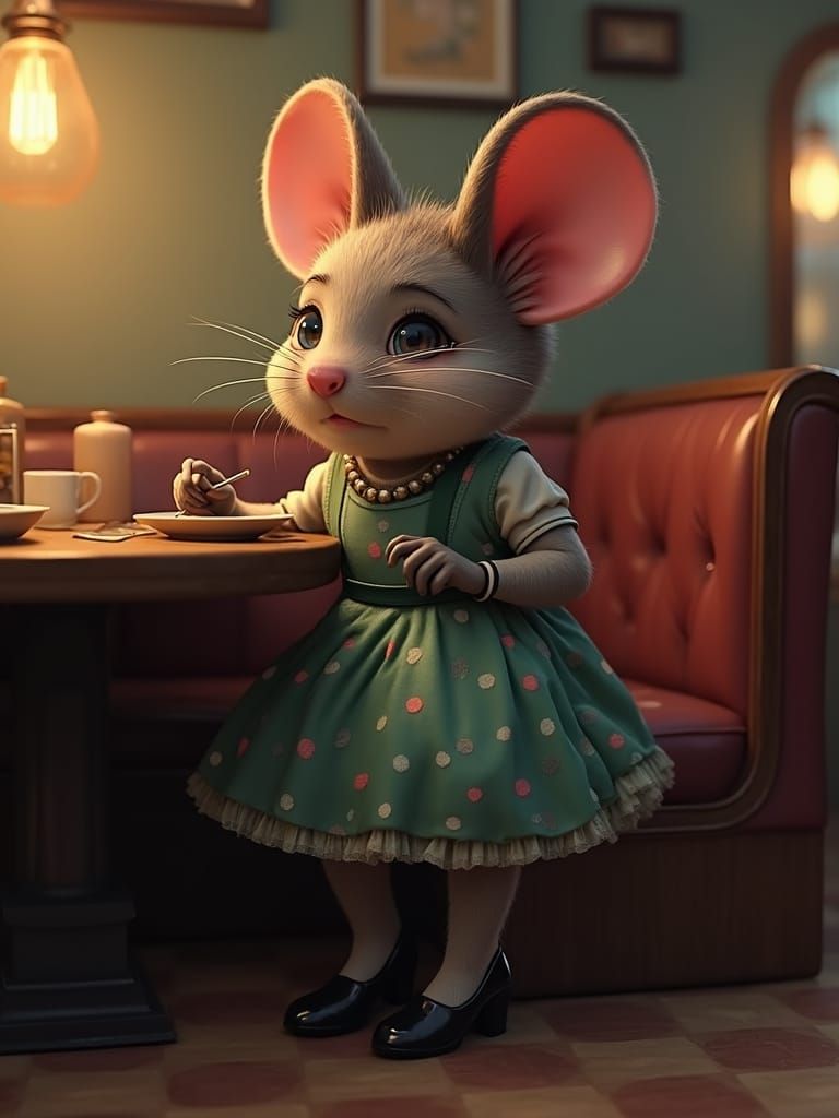 Hyperdetailed Portrait of Female Mouse in Cafe