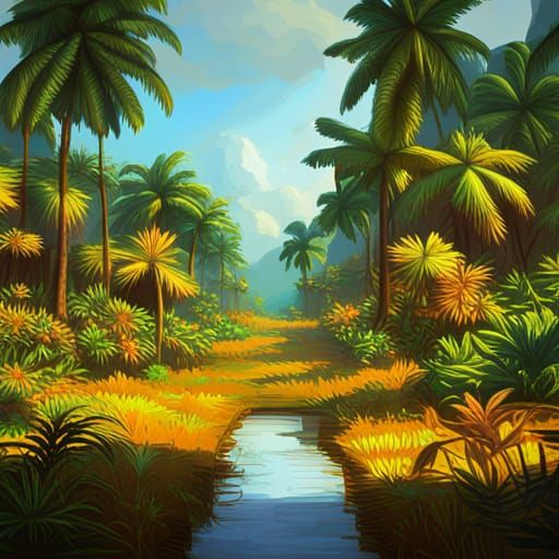 Elephants Marching Through Tropical Flood Prairie