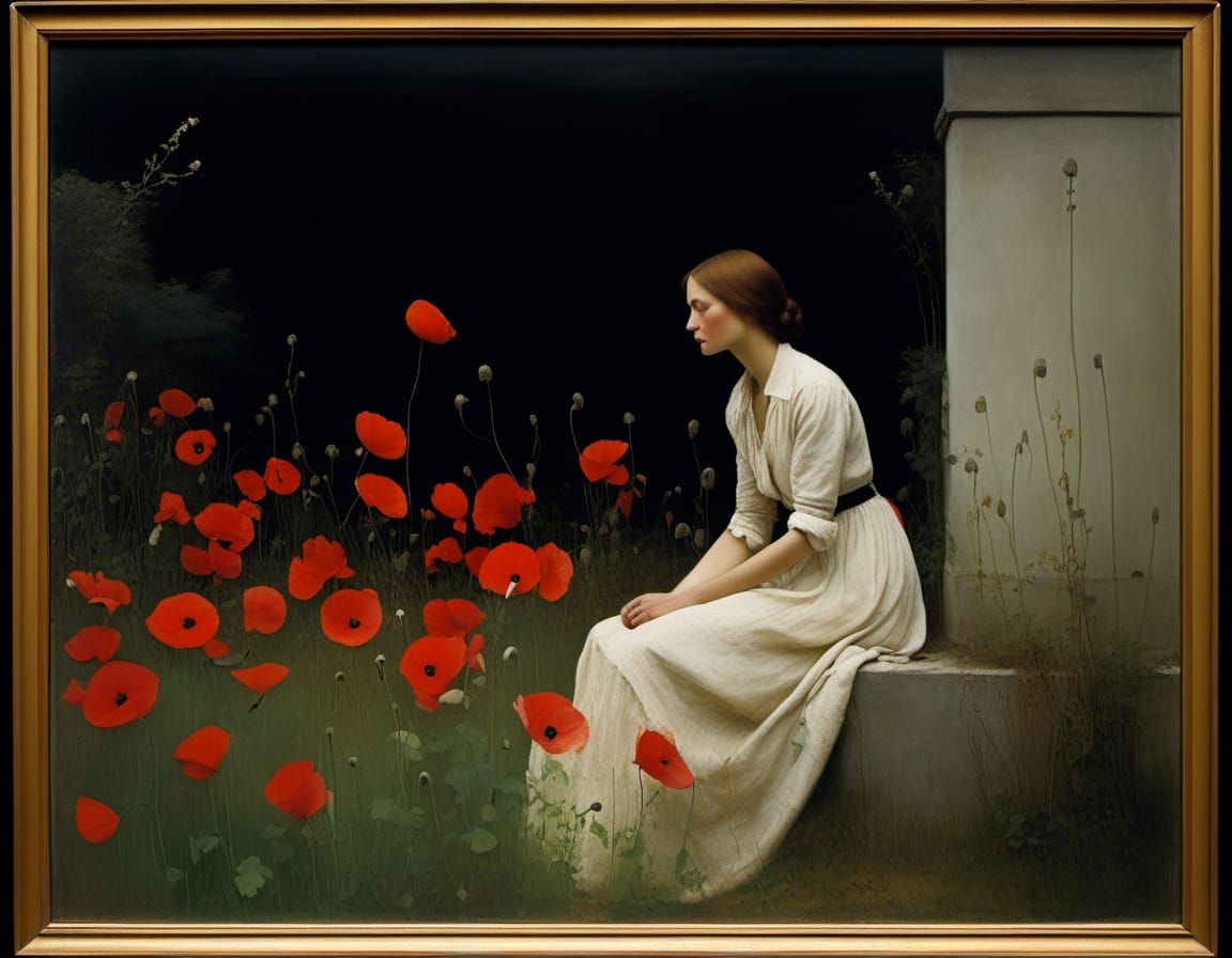 Poppy Flowers Conveying Solitude in Autochrome Style
