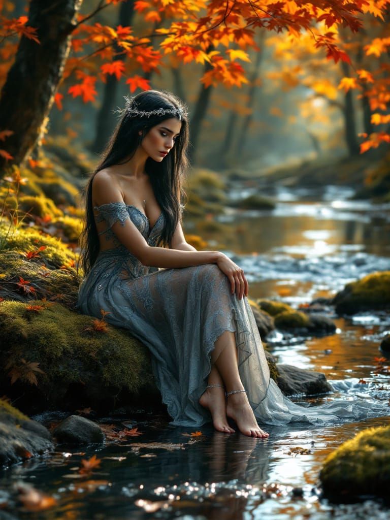 Norse Goddess in Autumnal Woodland Scene