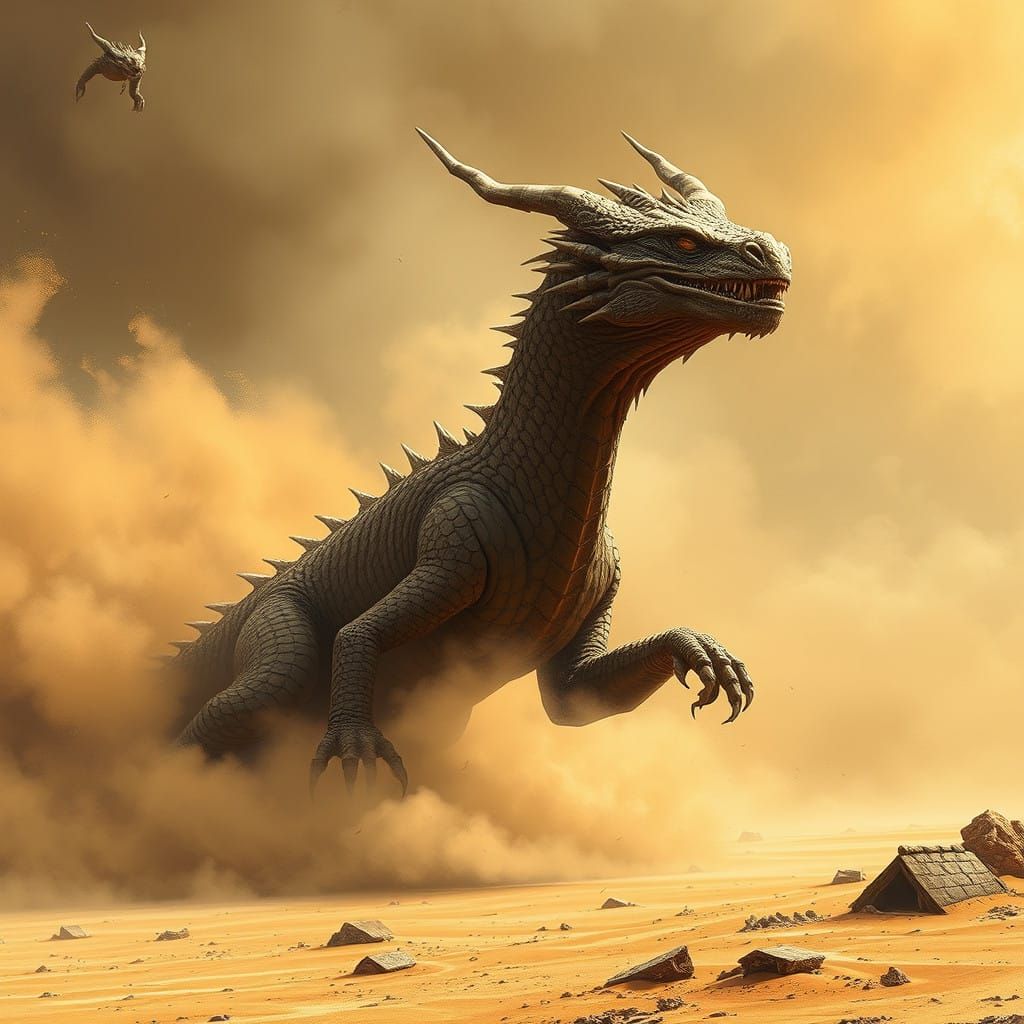 Ancient Tatooine Krayt Dragon Emerges from Dust Storm