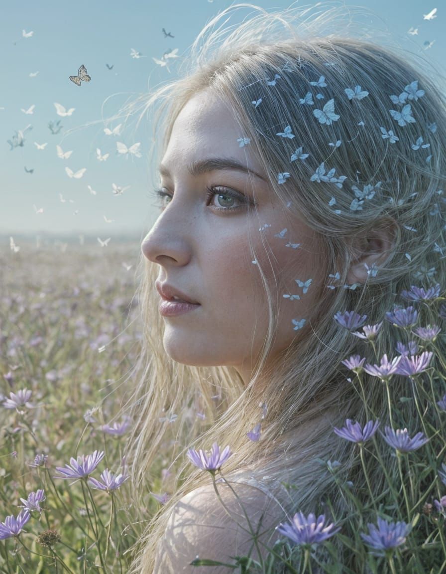 Surreal Double Exposure Portrait in a Wildflower Meadow