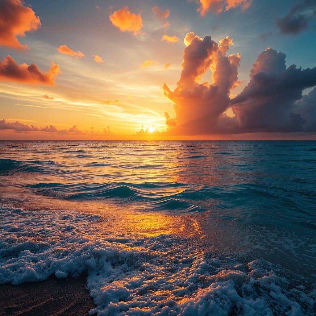 Golden Sunset Over Turquoise Seascape