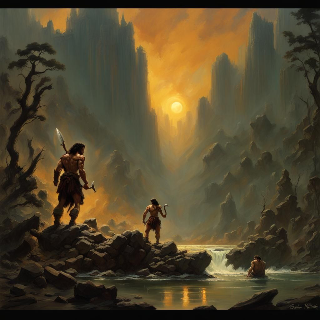 Wild Western World After Cataclysm: Frazetta-Style Art