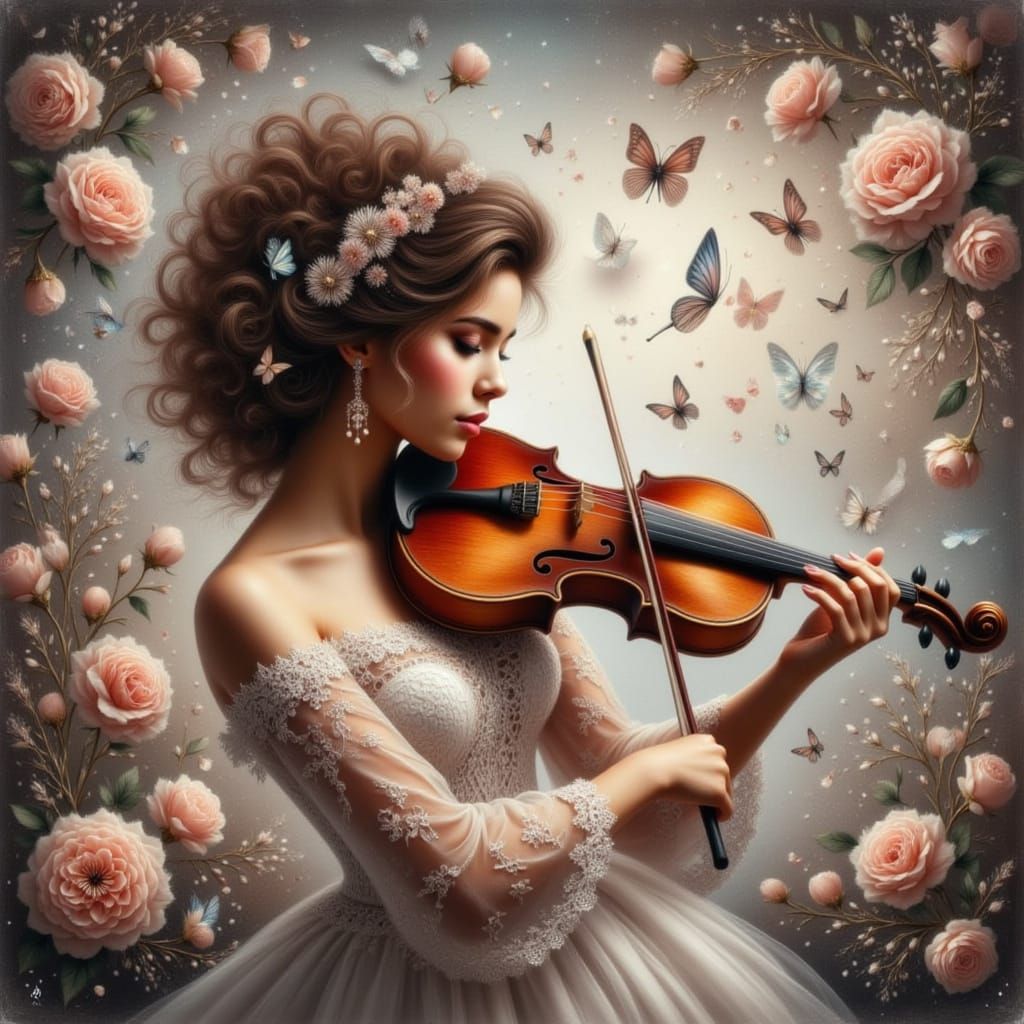 Woman Playing Violin with Enchanting Aura