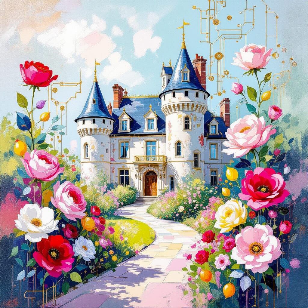 Abstract Castle Garden in Metamodern Style