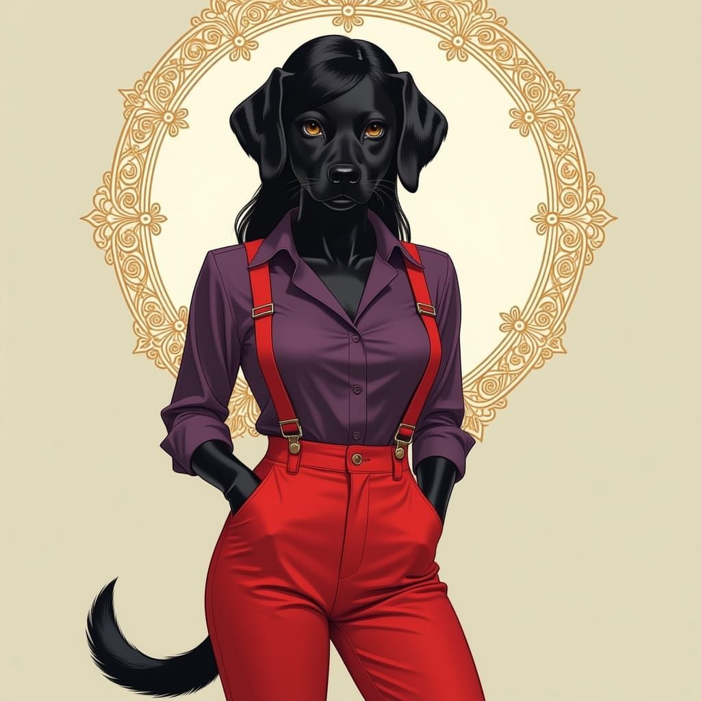 Anthro Labrador Retriever Woman in 1950s Style