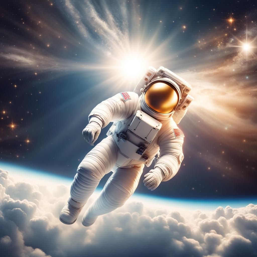Astronaut in Space with Heavenly Light