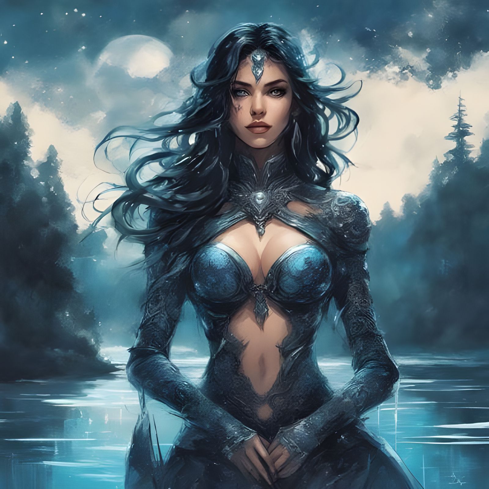 Azure Mistress Portrait in Splash Art Style