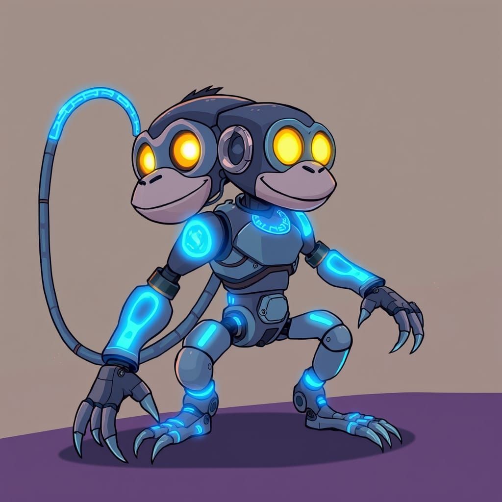 Futuristic Cartoon Robotic Monkey in Anime Style
