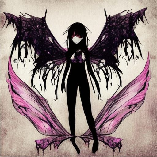 Gothic Anime Fairy with Lace Wings