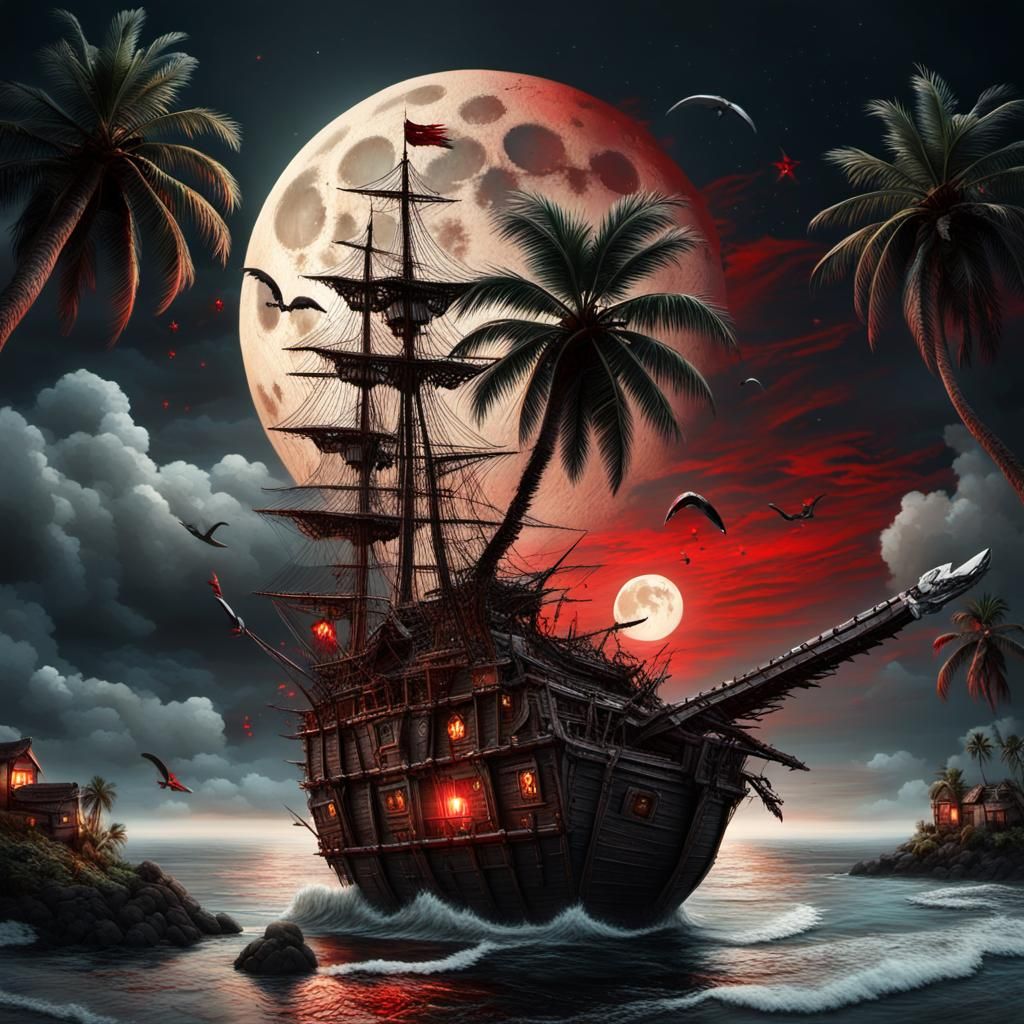 Treasure Map Nailed to Palm Tree at Dusk