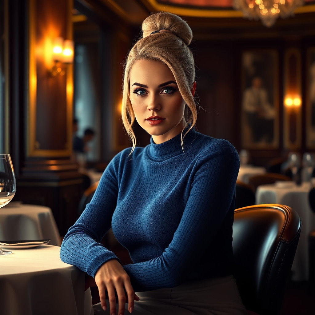 Elegant Blonde Woman in Upscale Restaurant