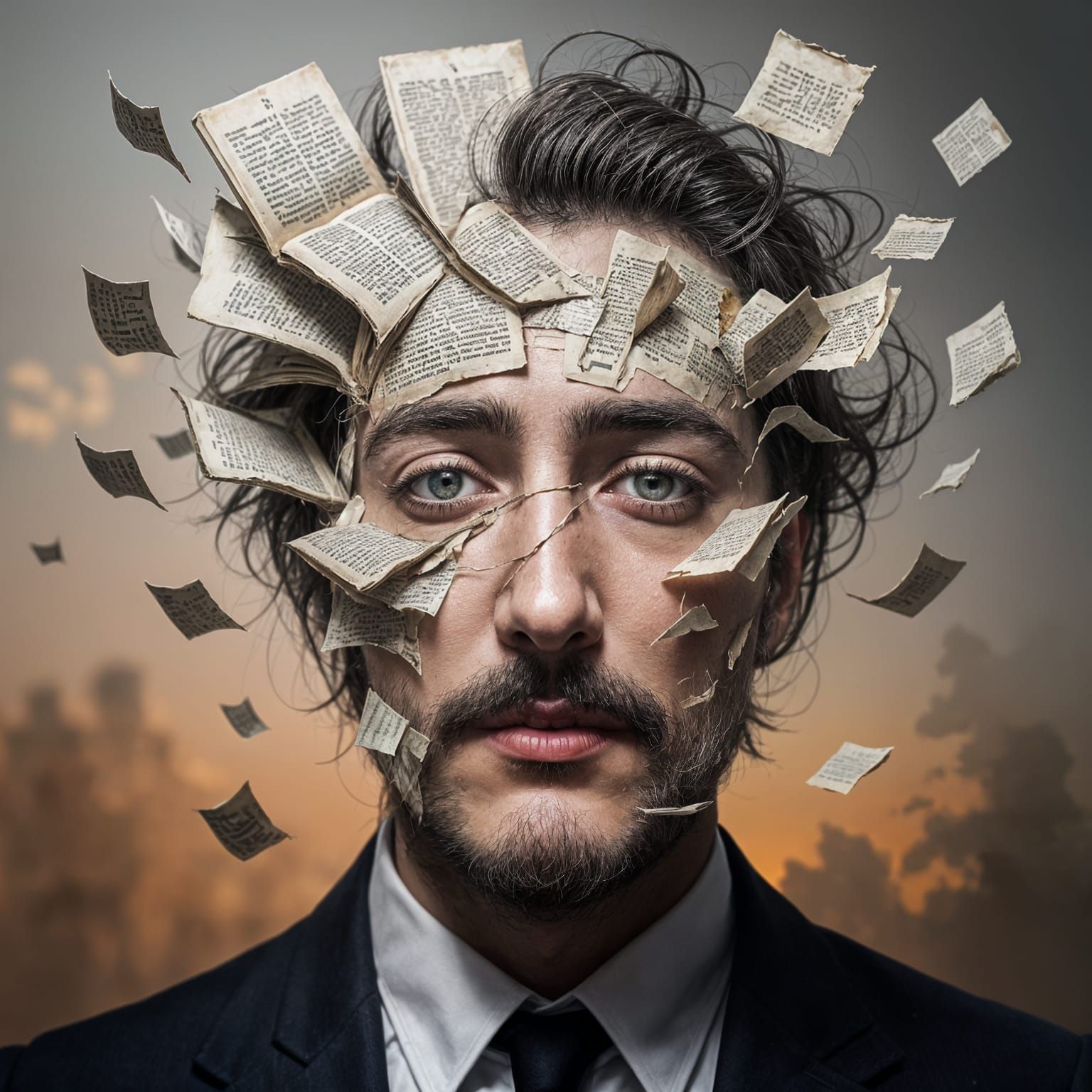 Surreal Face Made of Flying Book Pages