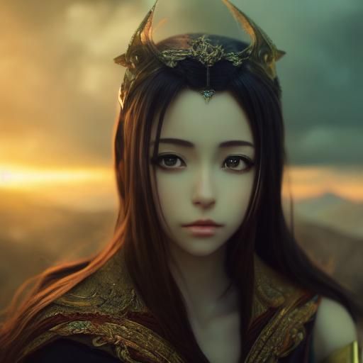 Fantasy Mountain Priestess Portrait in Maximalist Style