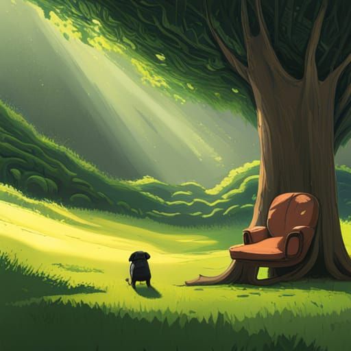 Black Pug at Play: Studio Ghibli Anime Visual