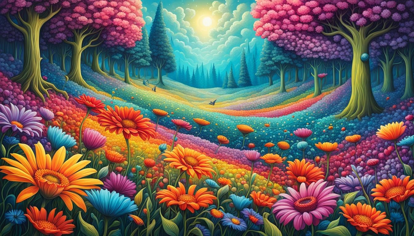 Joyful Colorful Flowers in Artgerm Style