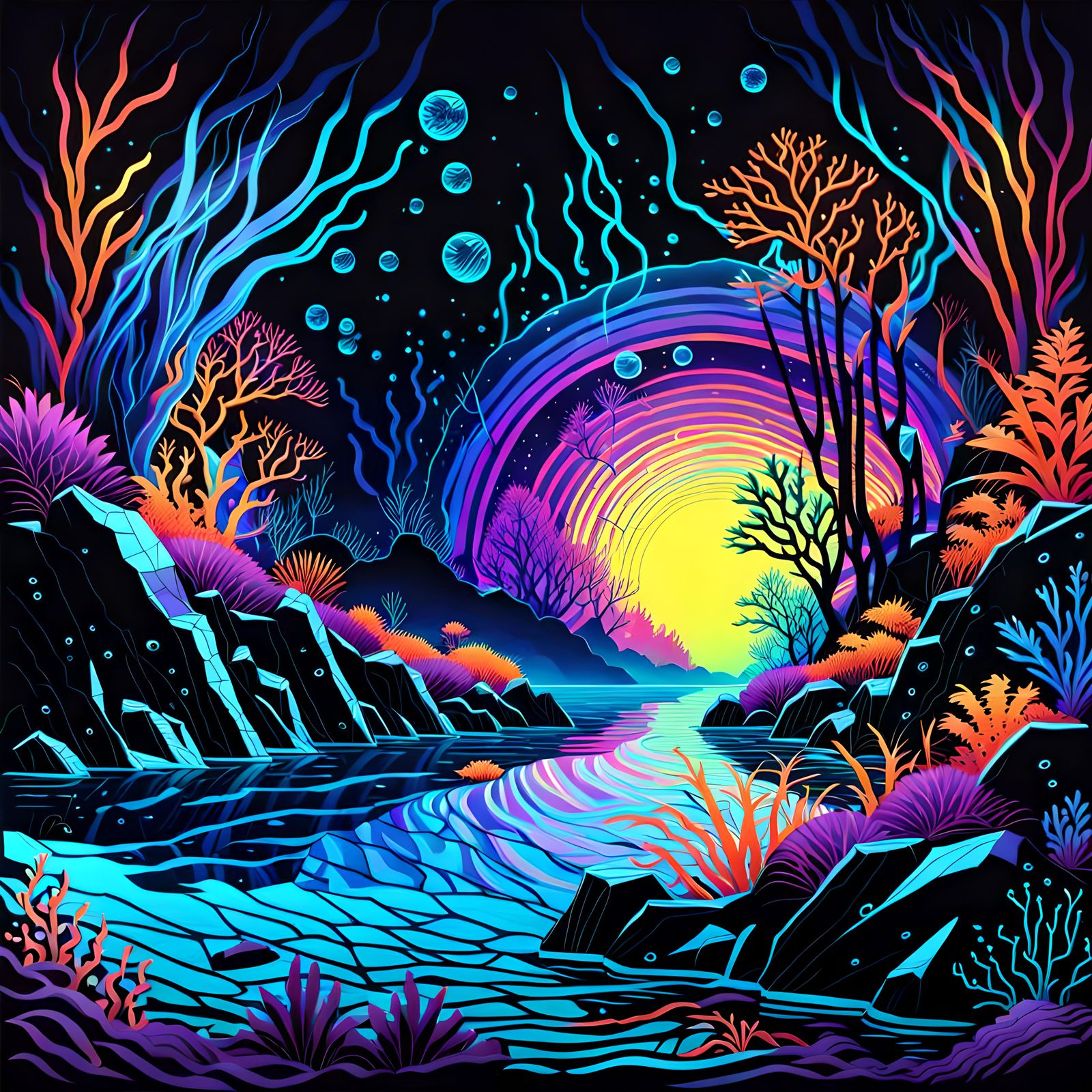 Neon Underwater Biome in Black Light