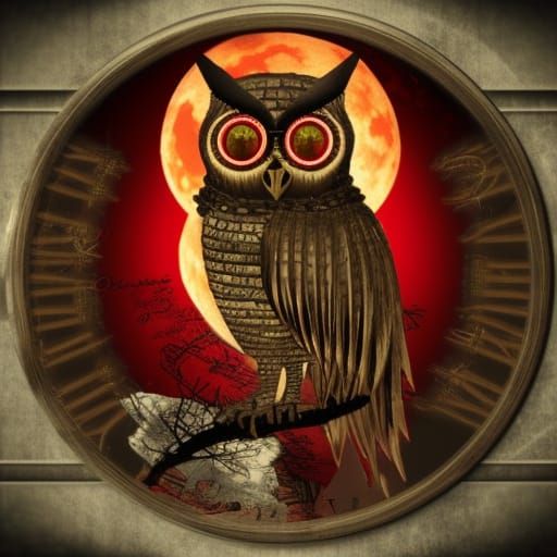 Steampunk Owl in Japanese City at Night