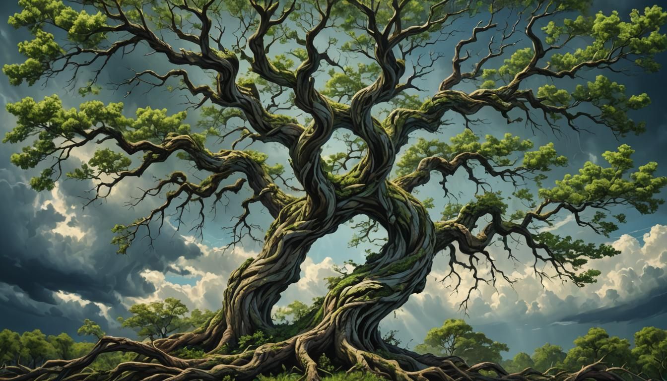 Resilient Tree in Wind, Serene Man in City