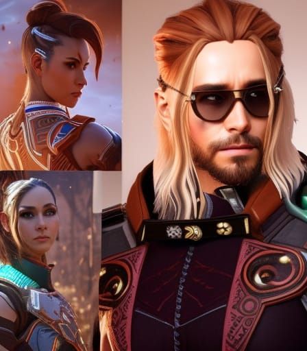 Post-Apocalyptic Warrior and Tallneck Robot, Digital Art