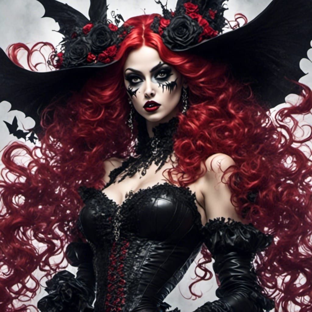 Gothic Latina Vampiress in Horrorcore Baroque Pin-Up