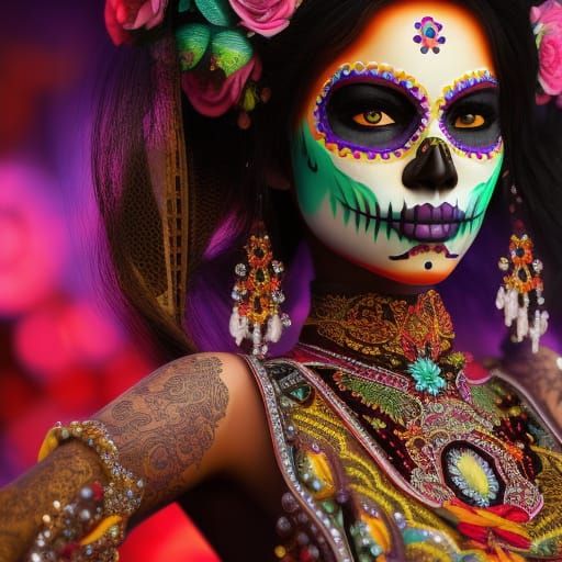 Catrina Rides Motorcycle in Día de los Muertos Art