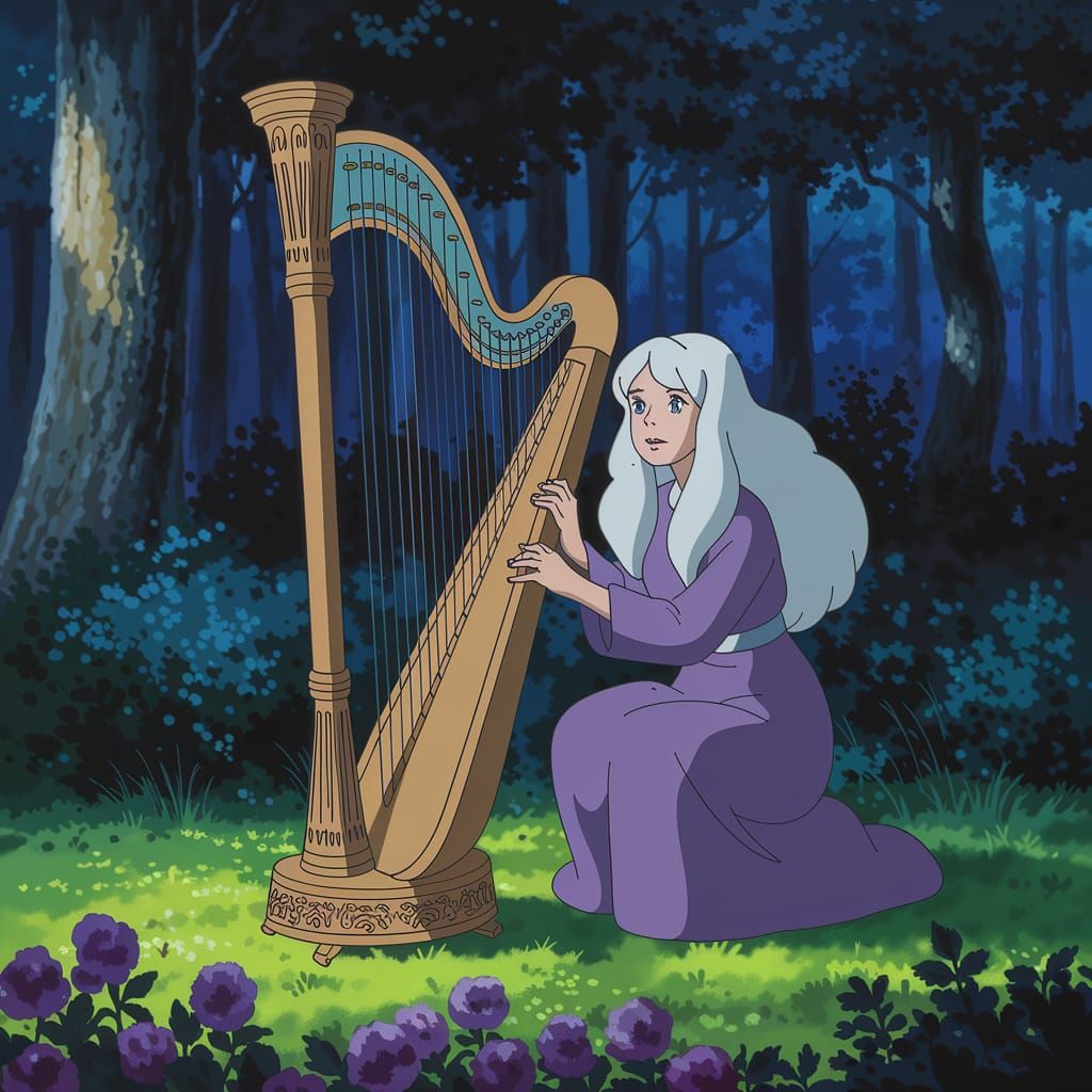Ethereal Harpist in a Magical Realm
