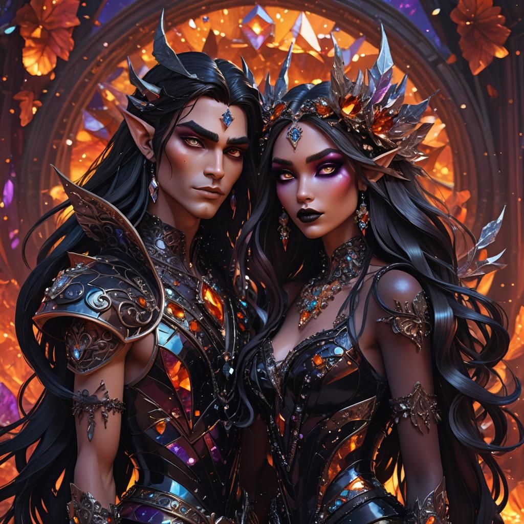 Fae Couple in Jeweled Clothing, 3D Digital Art