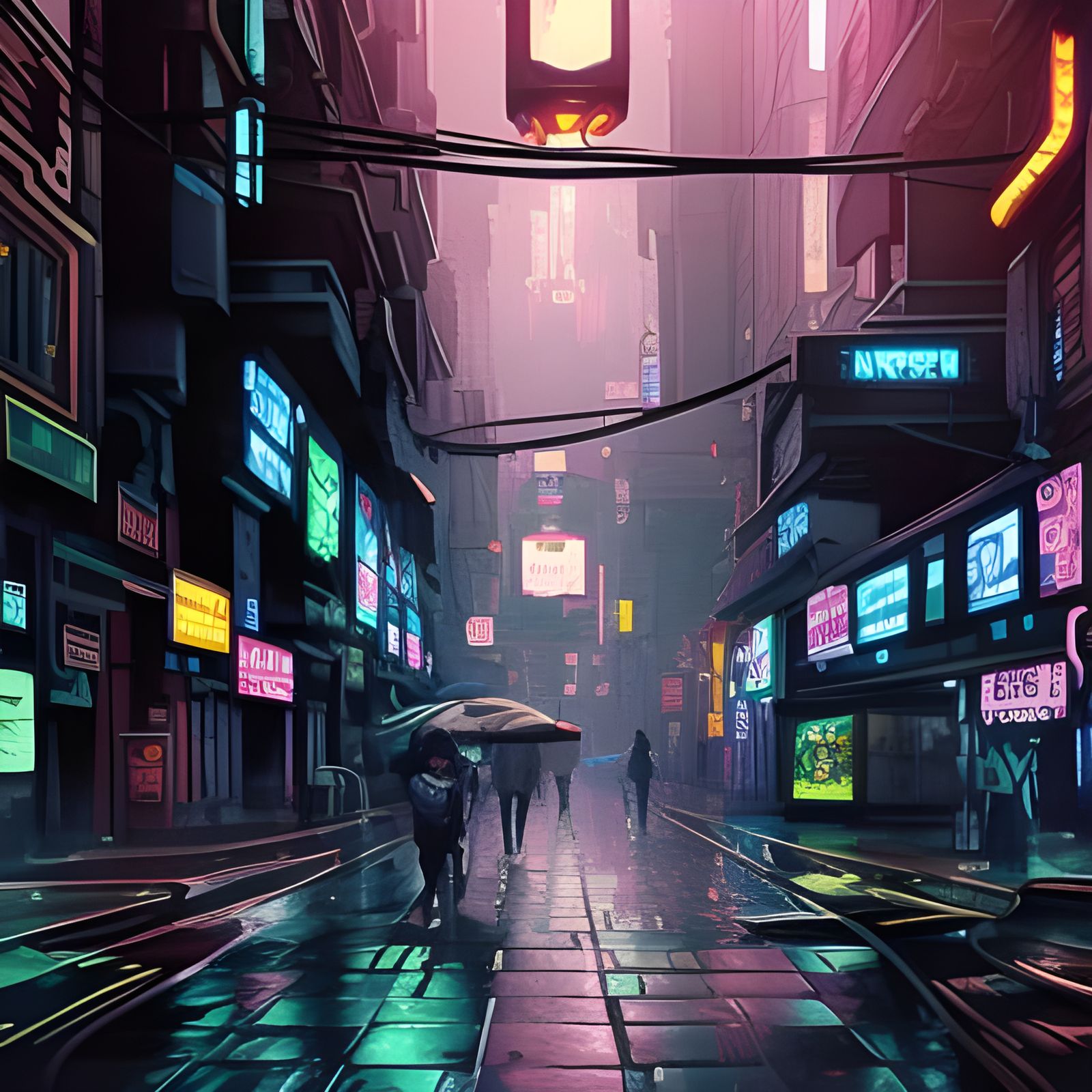 Neon Street in Cyberpunk City: Digital Art