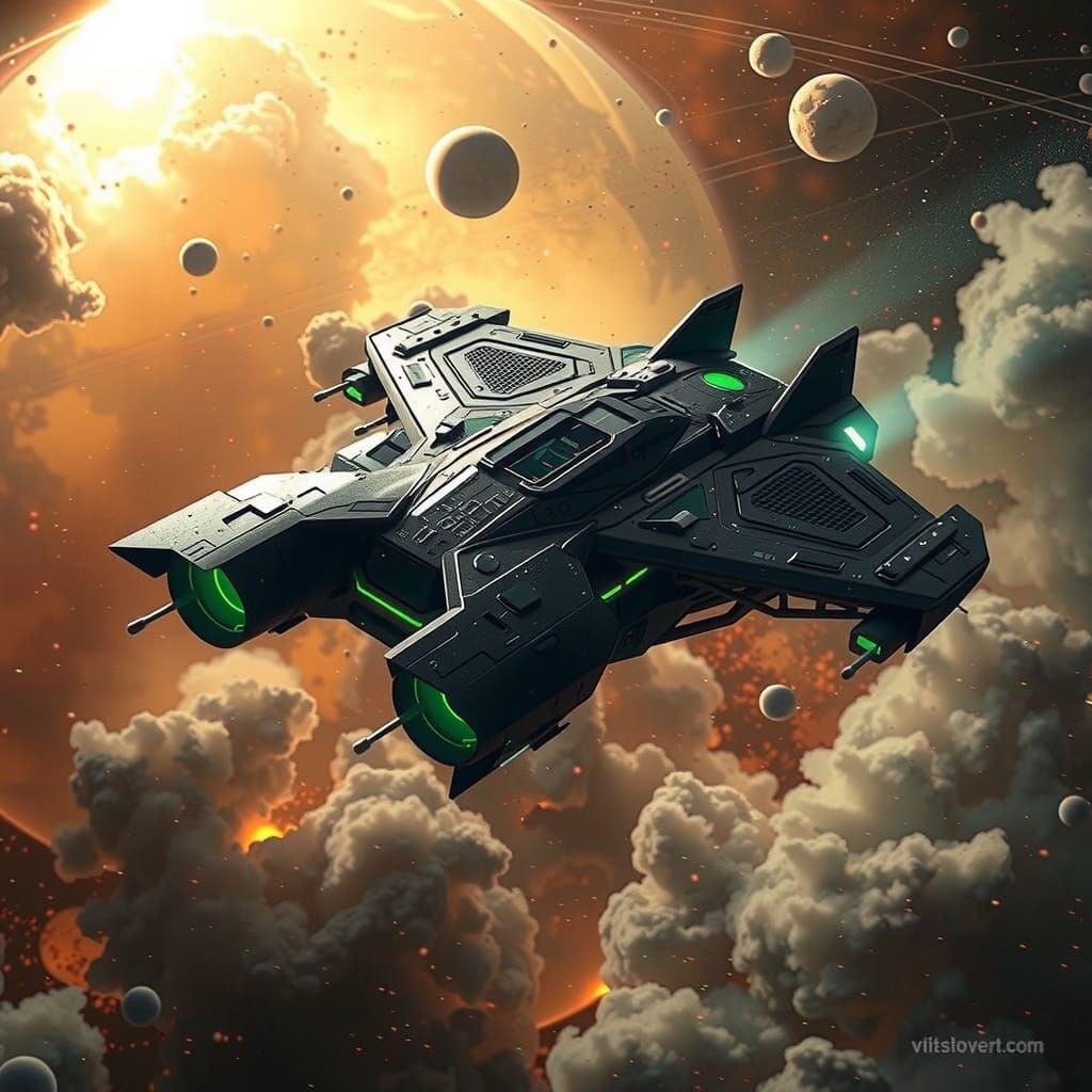 Futuristic Military Spaceship in Film Noir Style