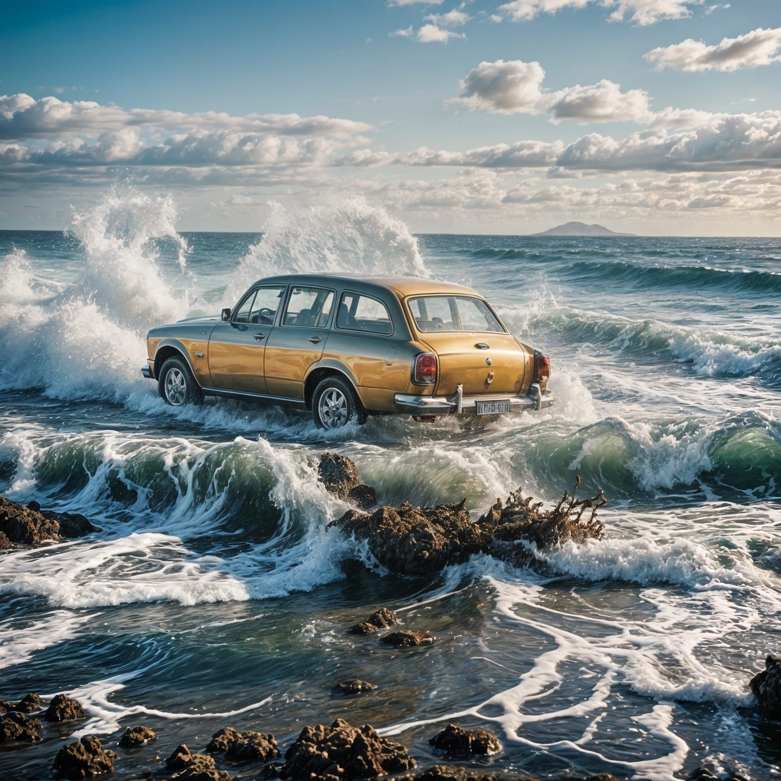 Car Drives on Ocean Surface