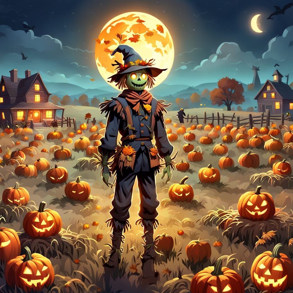 Spooky Harvest Festival Scene at Night