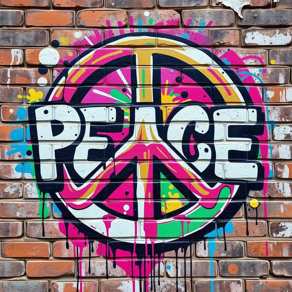 Colorful Graffiti Art of Peace on Brick Wall