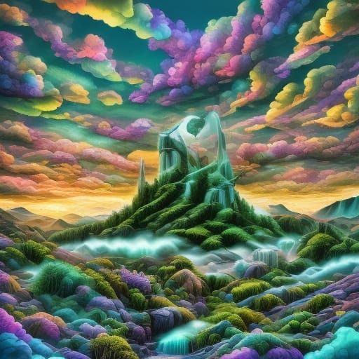 Mountainside Trains in Summer, as Digital Art