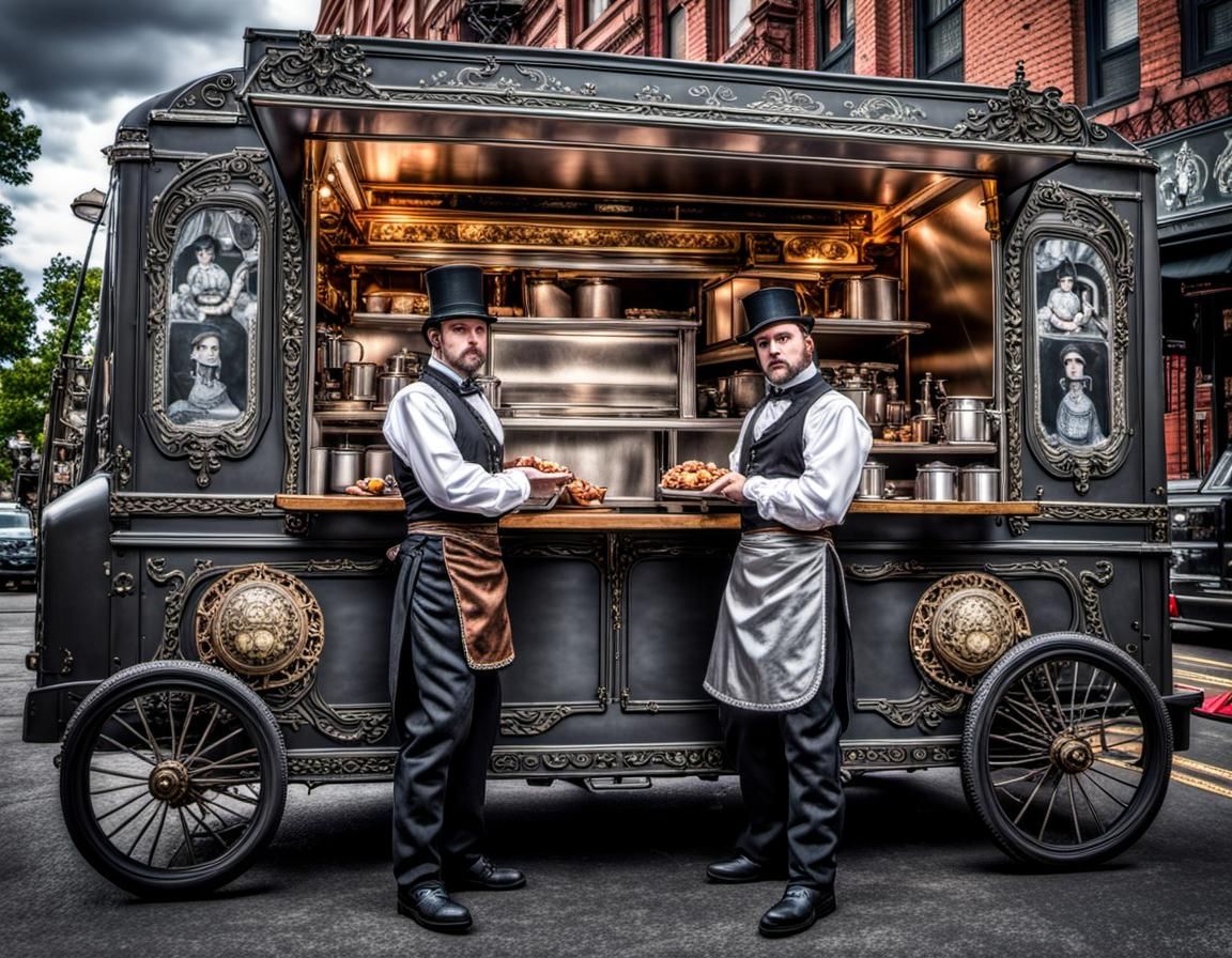 Steampunk Food Truck with Victorian Waitresses