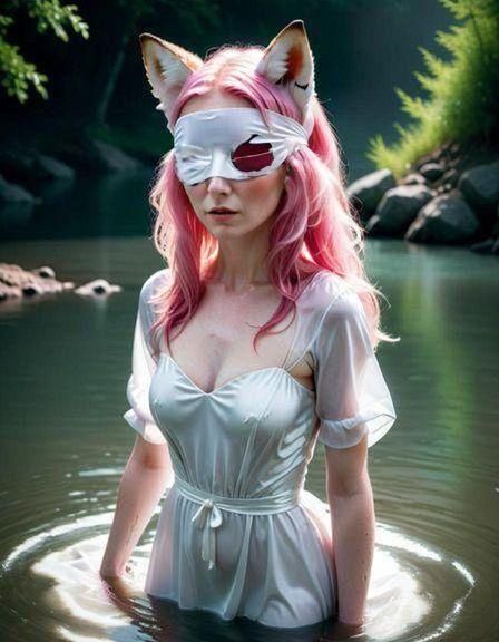 Fox-Eared Woman's Bloody Baptism: Photorealistic 8K