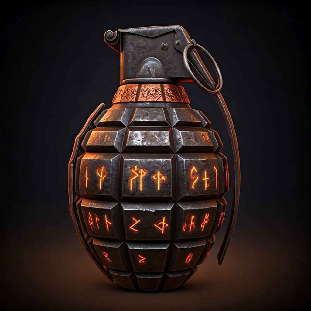 Arcane Steampunk Grenade with Glowing Runes