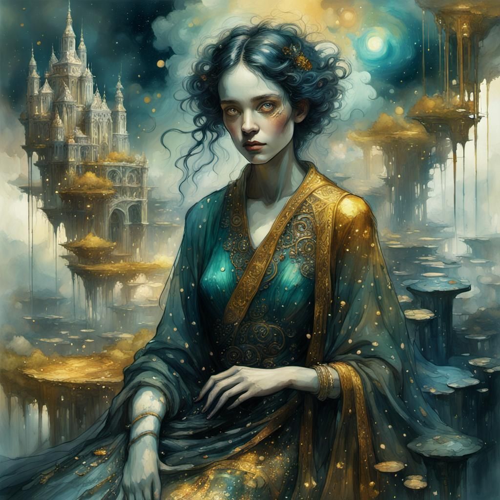 Mystical Entrance: Klimt-Mann Style Dreamy Sky